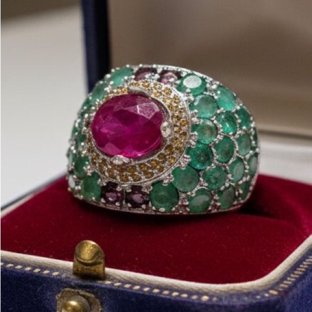 Elegant Natural Emeralds and Ruby (and sapphires) Ring